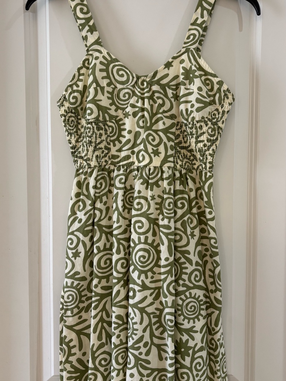 Japna Olive Green and Cream Printed Midi Sundress XS